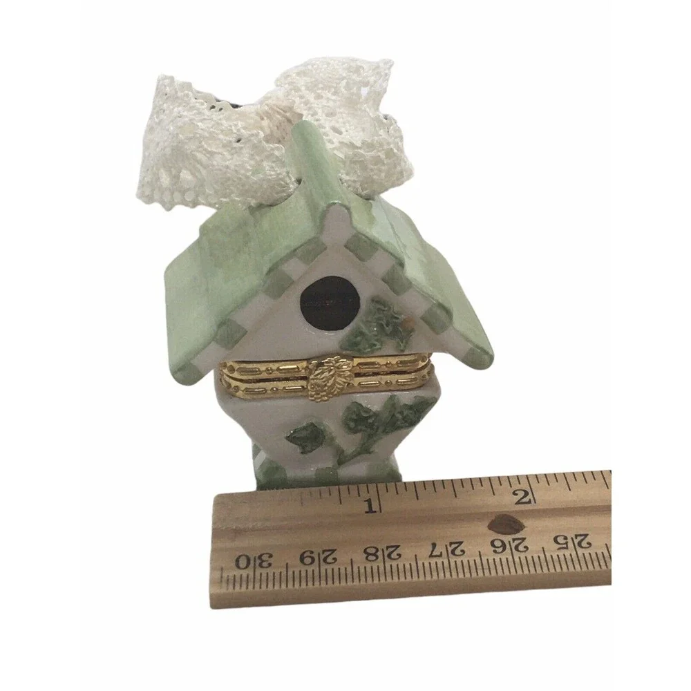 Vtg Birdhouse Hinged Jewelry/Trinket/Gift Box Ornament Butterfly Cottagecore